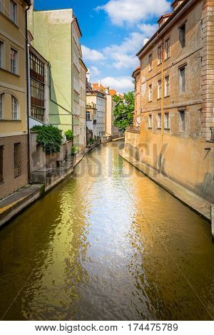 Romantic Chertovka river in Prague known as Little Prague Venice