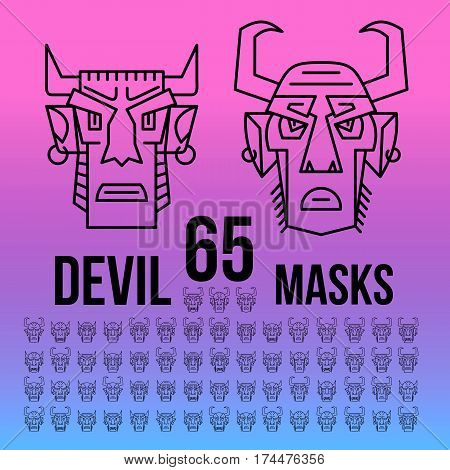 Set ethnic devil masks of different shapes for the logo, trademark, drawing on clothes, ornament tattoo, vector illustration