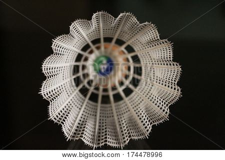 Back view of badminton cork with  background
