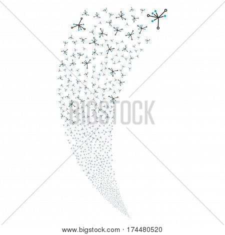 Big Bang random fireworks stream. Vector illustration style is flat blue and gray iconic symbols on a white background. Object fountain created from scattered pictographs.