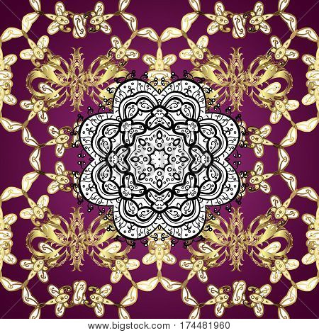 Seamless Oriental Ornament In The Style Of Baroque. Traditional Classic Golden Pattern. Vector Orien