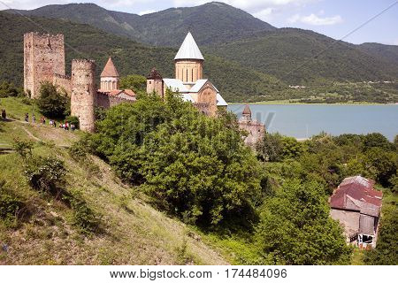 Ananuri castle and church on Aragvi river Georgia