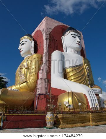 Four seated Buddhas in Kyaikpun Pagoda in Bago, Myanmar