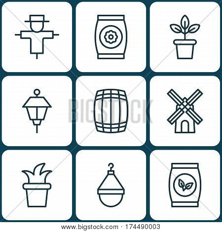Set Of 9 Plant Icons. Includes Flowerpot, Bush Pot, Bugbear And Other Symbols. Beautiful Design Elements.