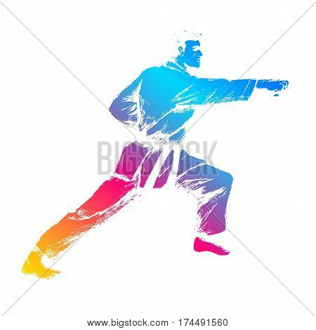 Colorful sketch illustration of martial artist isolated on white