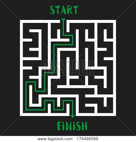 Maze Game with solution. Labyrinth with Entry and Exit. Find the Way Out Business Path Concept. Transportation Logistics Abstract Background. Vector Illustration.