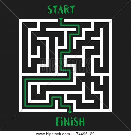 Maze Game with solution. Labyrinth with Entry and Exit. Find the Way Out Business Path Concept. Transportation Logistics Abstract Background. Vector Illustration.