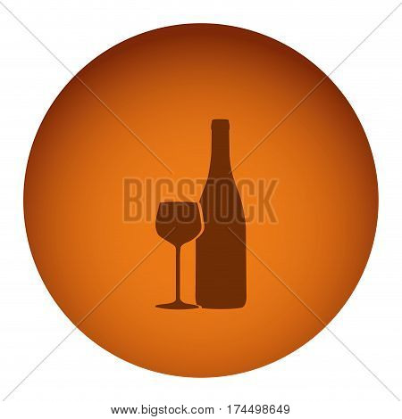 orange emblem wine bottle with glass icon, vector illustraction design