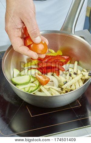 chef salad mixing bowl in a series full of food recipes Food being prepared and cooked in a contemporary kitchen, with and without the chef