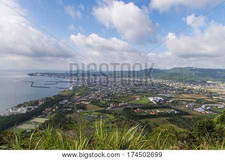 Ibusuki Town Landscape View And Blue Sky From Hill Top