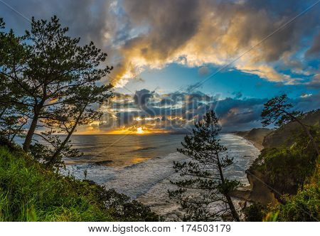 Beautiful Sunset And Coastline In Southern Of Ibusuki, Kyushu, Japan..