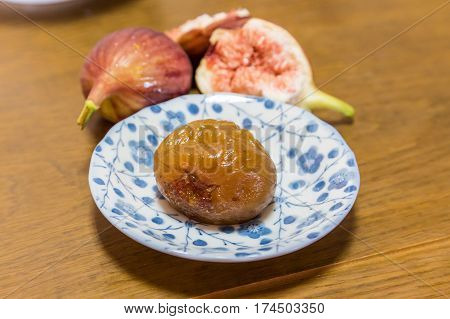 Homemade Sweeten Preserved Fig And Fresh Figs.