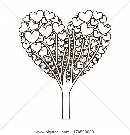 silhouette tree ramifications with hearts leaves vector illustration