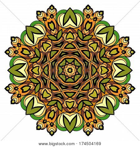 Mandala meditation. Oriental ornament in a circle. Symmetric colorful pattern. Illustration for spiritual relaxation. Floral Pattern.