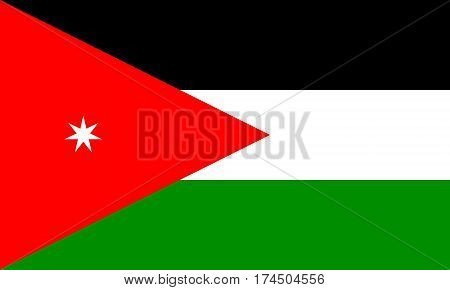 flat jordanian flagin in the colors green, red, white and black