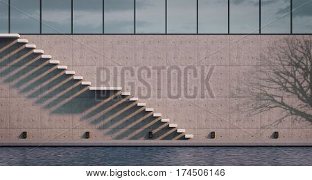Outdoor Modern cantiliver Stair Concept Design minimalism style stairs illuminated by sun