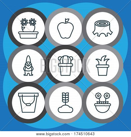 Set Of 9 Gardening Icons. Includes Herb, Dwarf, Taste Apple And Other Symbols. Beautiful Design Elements.