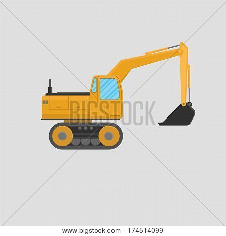 Yellow excavator. Isolated on white background. Special equipment. Construction machinery. Vector illustration