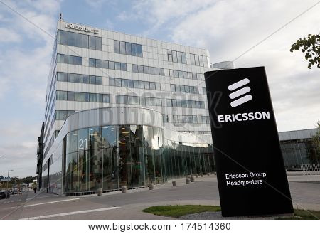 Stockholm Sweden - September 14 2016: The Ercisson group headquarters office building located in the Stockholm suburban district of Kista.