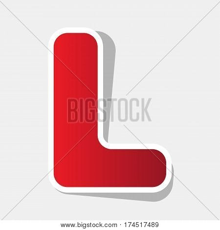 Letter L sign design template element. Vector. New year reddish icon with outside stroke and gray shadow on light gray background.