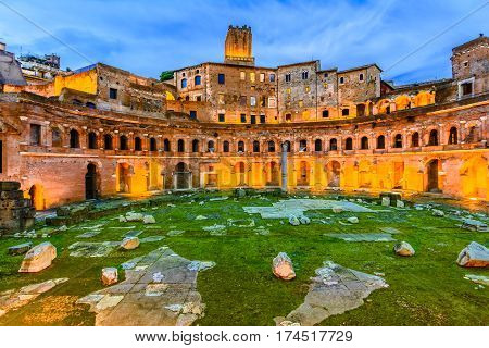 Panoramic view on Trajan's Market, a part of the imperial forum of Rome, Italy