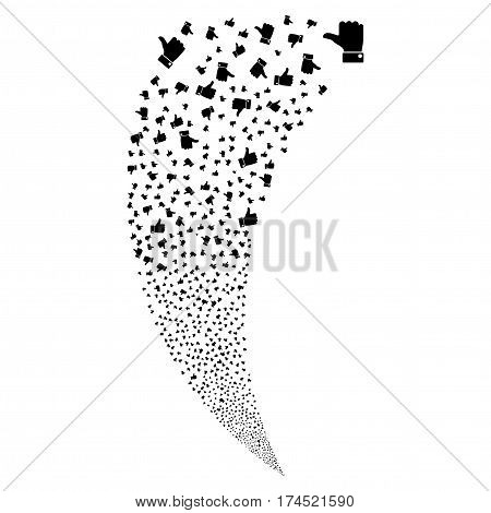 Thumb Up random fireworks stream. Vector illustration style is flat black iconic symbols on a white background. Object fountain constructed from scattered pictographs.