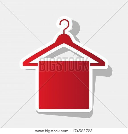 Towel On Hanger sign. Vector. New year reddish icon with outside stroke and gray shadow on light gray background.