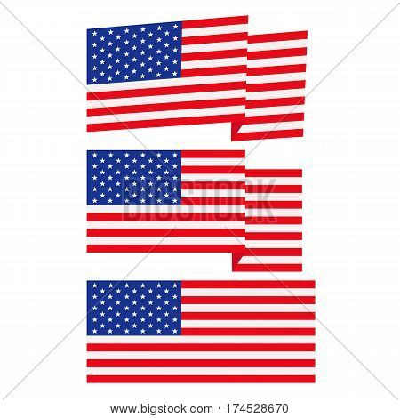 three variants аmerican flag, flat vector illustration