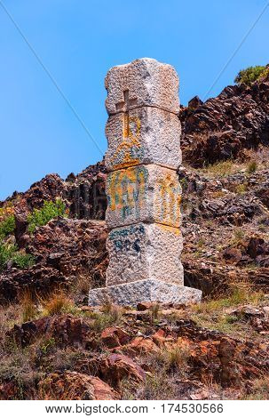 The Francoist monolith of Belitres mountain pass, on the border between France and Spain