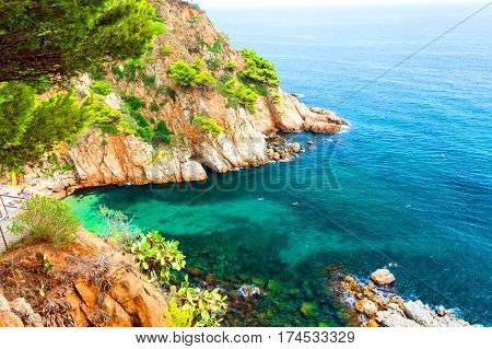 Clear blue-green sea creates a magic coastline near Cap Cerbere, Southern France.