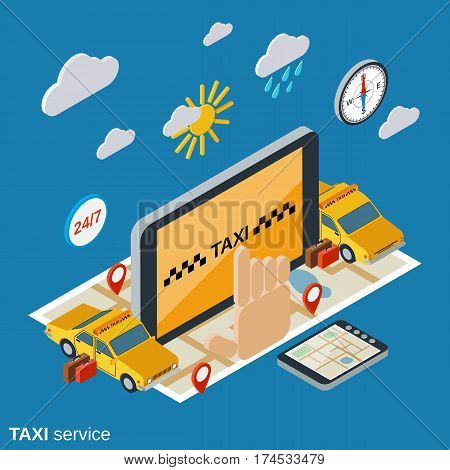 Taxi service flat isometric vector concept illustration