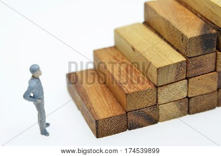 Way To Success With  Businessman And Wood Block Step
