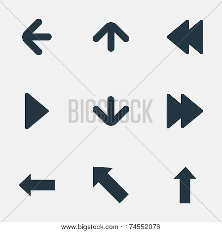 Set Of 9 Simple Indicator Icons. Can Be Found Such Elements As Advanced, Rearward, Right Landmark.