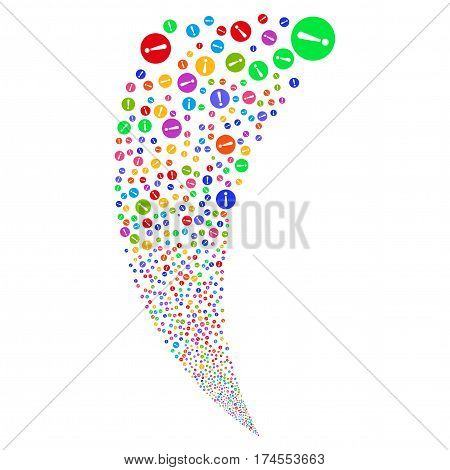 Problem random fireworks stream. Vector illustration style is flat bright multicolored iconic symbols on a white background. Object fountain organized from scattered icons.