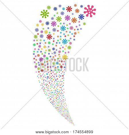 Virus random fireworks stream. Vector illustration style is flat bright multicolored iconic symbols on a white background. Object fountain done from scattered icons.