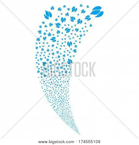 Fire random fireworks stream. Vector illustration style is flat blue iconic symbols on a white background. Object fountain made from scattered icons.