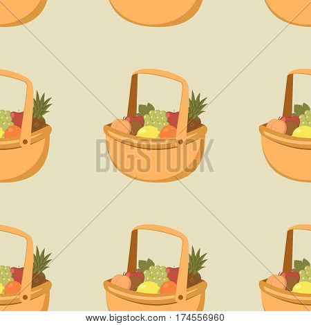 Seamless pattern with Fruit basket vector illustration background