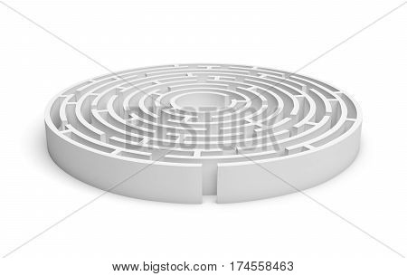 3D white round maze consruction isolated on white background. Concept design. Abstract art