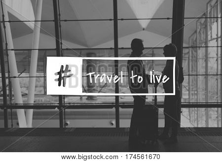 Senior Couple Travel Together Words Graphic
