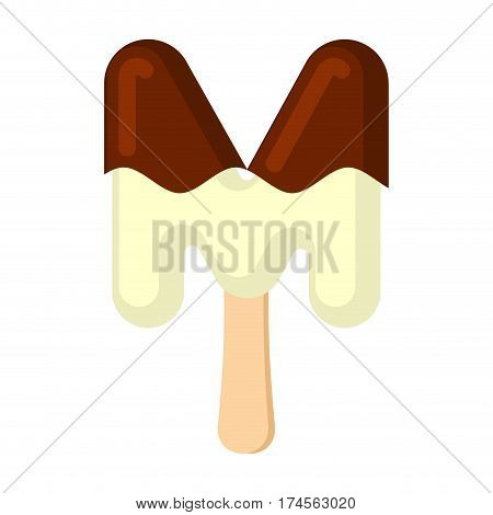 Letter M Ice Cream Font. Popsicle Alphabet. Cold Sweet Lettering. Icecream Sign Abc