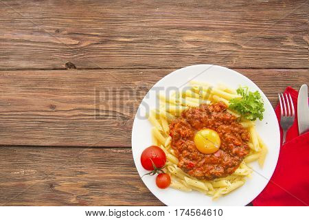 Penne Pasta With A Bolognese Tomato Beef Sauce