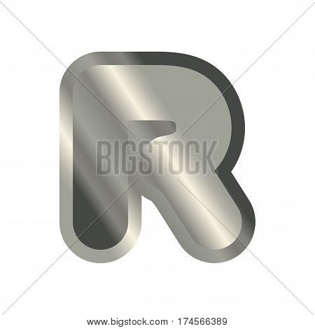 Letter R Steel Font. Metal Alphabet Sign. Iron Abc Symbol. Chromium Lettering. Silver Typography