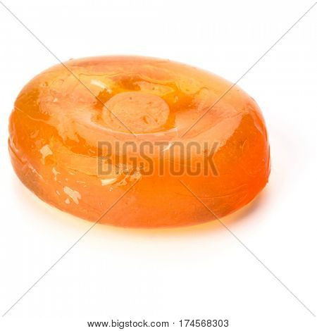One fruit hard sugar candy,  boiled sweet or sugar plum isolated on white background cutout.
