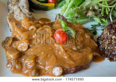 Pork Chops With Mushroom Gravy stock photo