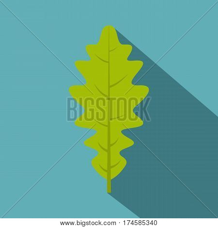 Green oak leaf icon. Flat illustration of green oak leaf vector icon for web isolated on baby blue background
