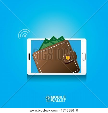 vector digital mobile wallet vector concept icon. smartphone screen with wallet on screen. Internet banking concept. wireless money transfer.