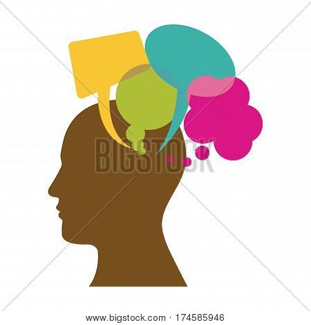 silhouette head human with colorful set dialog cloud icon vector illustration