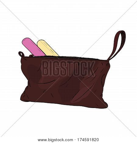 Sketch color set of cosmetics for the care of nails in a handbag. Vector illustration