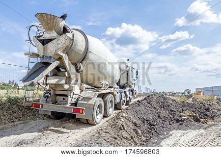 Mixer truck is transport cement to the casting place on building site.