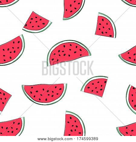 Cute seamless vector pattern with pink watermelons